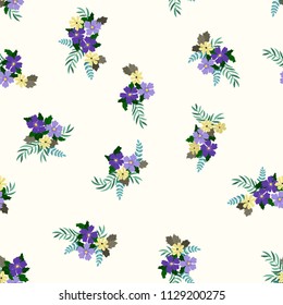 Amazing seamless floral pattern with bright colorful small flowers. Folk style millefleurs. Elegant template for fashion prints. Plant background for textile, wallpaper, covers, surface, print, wrap