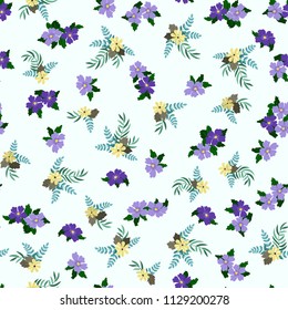 Amazing seamless floral pattern with bright colorful small flowers. Folk style millefleurs. Elegant template for fashion prints. Plant background for textile, wallpaper, covers, surface, print, wrap