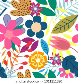 Amazing seamless floral pattern with bright colorful flowers and leaves. The elegant the template for fashion prints. Modern floral background. Folk style. Textile. Scrapbooking. Wallpaper. For print.