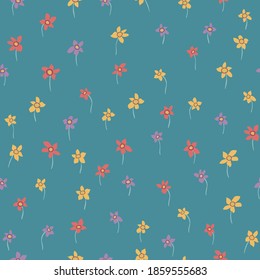 Impresionante patrón floral sin costuras con flores pequeñas coloridas brillantes. Millefleurs al estilo popular. Elegante plantilla para impresiones de moda. 