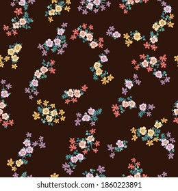 Amazing seamless floral pattern with bright colorful small flowers. Folk style millefleurs. Elegant template for fashion prints. 