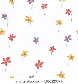 Amazing seamless floral pattern with bright colorful small flowers. Folk style millefleurs. Elegant template for fashion prints. 