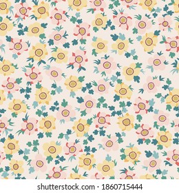 Amazing seamless floral pattern with bright colorful small flowers. Folk style millefleurs. Elegant template for fashion prints. 
