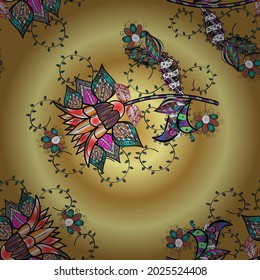 Amazing seamless floral pattern with bright colorful flowers and leaves on a yellow, black and neutral colors. Folk style. Modern floral background. The elegant the template for fashion prints.
