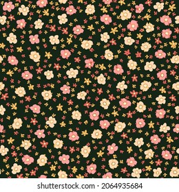 Erstaunlich nahtlose Blumenmuster mit hellen bunten kleinen Blumen. Mellefleurs im Folk-Stil. Pflanzenhintergrund für Textilien, Tapeten, Musterfüllungen, Cover, Oberfläche, Druck, Packung, Scrapbooking, Entkopplung