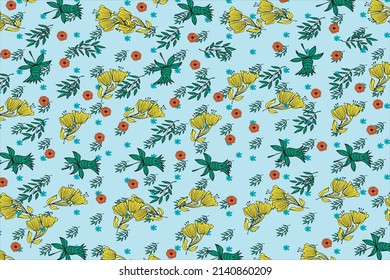 Amazing seamless floral pattern with bright colorful flowers and leaves on a dark blue backgroun. elegant the templeate for fassion prints. Modern floral background. Folk style. 
