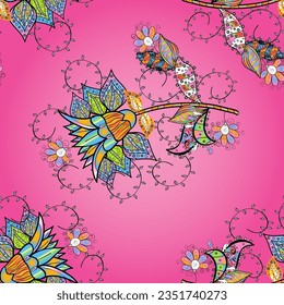 Amazing seamless floral pattern with bright colorful flowers and leaves on a pleasant colors. The elegant the template for fashion prints. Modern floral background. Folk style.