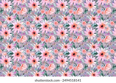 Amazing seamless floral pattern with bright colorful small flowers.