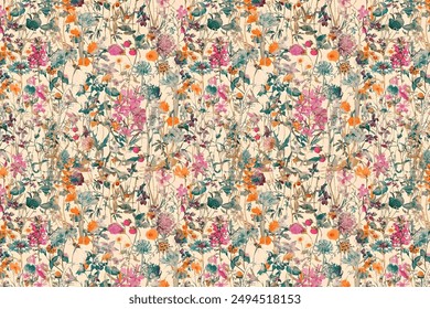 Amazing seamless floral pattern with bright colorful small flowers.