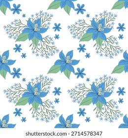 Incrível padrão floral sem costura com flores coloridas brilhantes e folhas Vetor