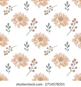 Incrível padrão floral sem costura com flores coloridas brilhantes e folhas Vetor