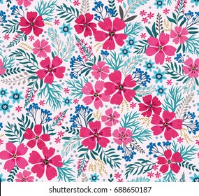 Impresionante estampado floral sin fisuras con flores coloridas y hojas sobre un fondo blanco. La elegante plantilla para las impresiones de moda. Fondo floral moderno. Estilo folk.