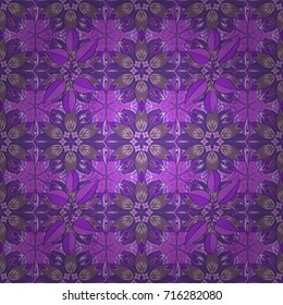 Amazing seamless floral pattern with bright colorful flowers and leaves on a violet, purple and neutral colors. The elegant the template for fashion prints. Modern floral background. Folk style.