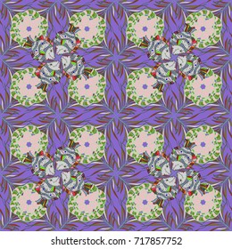 Amazing seamless floral pattern with bright colorful flowers and leaves on a violet, green and neutral colors. The elegant the template for fashion prints. Modern floral background. Folk style.