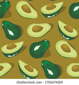 Amazing seamless pattern of avocados with brown background