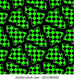 Amazing seamless pattern with evergreen forest. Chessboard backdrop in christmas tree design. Y2k groovy psychedelic fun background. New Year's decor. Template for gift wrapping, wallpaper, print