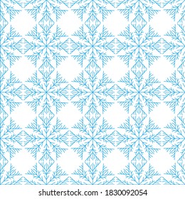 Amazing seamless pattern of snowflakes on a white background. Winter decor elements in a flat style for cards, wrapping paper, fabric, wallpaper and more. Stock vector illustration for decoration