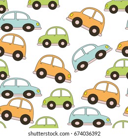 Amazing seamless vintage car pattern.Vector seamless pattern with cars. White background. Baby pattern.