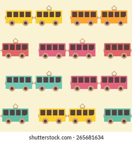 Amazing seamless vintage colorful tram pattern