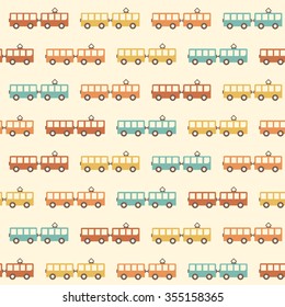 Amazing seamless vintage tram pattern.