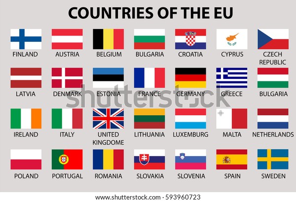 Amazing Set European Union Countries Flags Stock Vector (Royalty Free ...