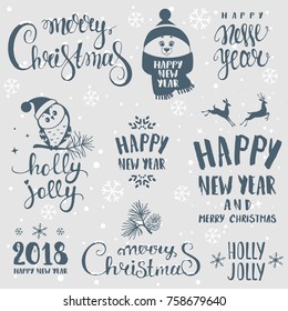 Amazing set of lettering for Christmas and new year design. Vector illustration