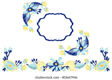 Amazing set of vector templates with floral frames and labels in fantastic colors.