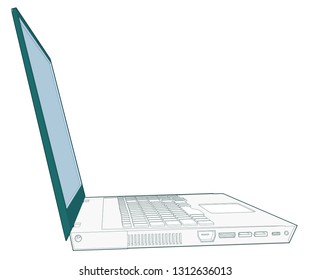 amazing side view crazy professional artwork of a nice perspective angle. Modern laptop keyboard screen blank empty. agp visible.