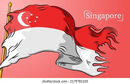 Amazing Singapore Flag Background Vector With Line Style 