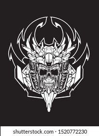 amazing skull samurai robot with sacred geometry for stiker and t shirt design