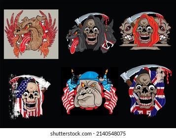 Amazing Skulls helmet in detailed Crossed Katana Swords Devil's Head Geometry Ornamental is an Illustration