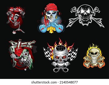 Amazing Skulls helmet in detailed Crossed Katana Swords Devil's Head Geometry Ornamental is an Illustration