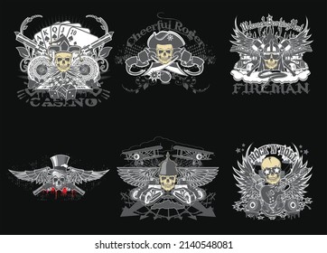 Amazing Skulls helmet in detailed Crossed Katana Swords Devil's Head Geometry Ornamental is an Illustration