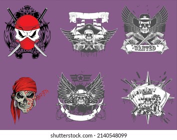 Amazing Skulls helmet in detailed Crossed Katana Swords Devil's Head Geometry Ornamental is an Illustration