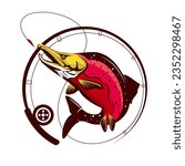 Amazing Sockeye Salmon Illustration Vector Icon with Fishing Bait