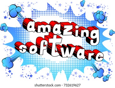 Amazing Software - Comic book style word on abstract background.