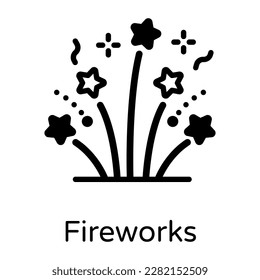 Amazing solid icon of fireworks, party celebrations, 