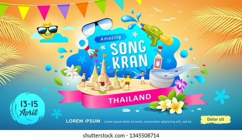Amazing Songkran festival in thailand this summer colorful banners design background, vector illustration Amazing Songkran festival in thailand this summer colorful banners design background, vector illustration