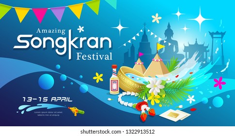 Amazing Songkran festival of Thailand water splash background, vector illustration Amazing Songkran festival of Thailand water splash background, vector illustration
