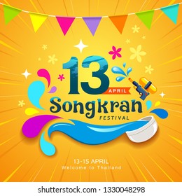 Amazing Songkran Thailand festival colorful water design on yellow background, vector illustration Amazing Songkran Thailand festival colorful water design on yellow background, vector illustration