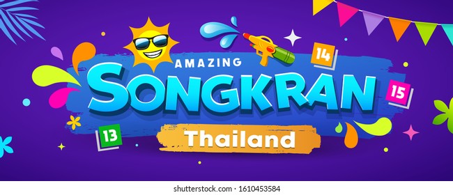 Amazing Songkran Thailand festival colorful banners design background, vector illustration