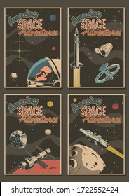 Amazing Space Adventures Retro Future Space Posters, Astronaut, Spacecraft, Rockets, Space