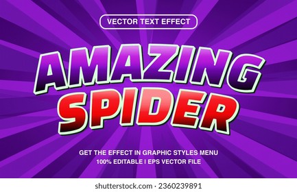 Amazing spider editable text effect template, 3d cartoon bold heroes text style, premium vector	