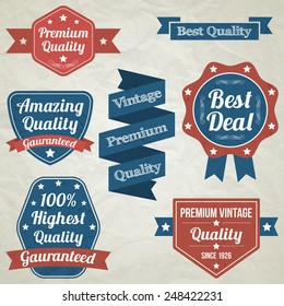 Amazing stickers, retro collection of Premium Quality badges, labels and ribbons. Vector elements