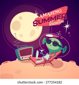 Amazing summer vacation. Retro styled card / poster / background. Vector illustration.