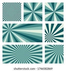 Amazing sunburst background collection. Abstract covers with radial rays. Radiant vector illustration.