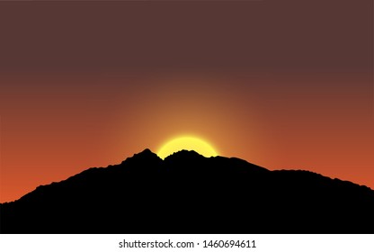 Amazing Sunset In Mountain. Vector Illustration