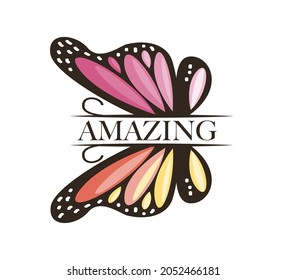 Amazing text and pink butterfly vector illustration design for fashion graphics, t shirt prints, posters, stickers etc. Lettering banner You are amazing. Women fashion calligraphy