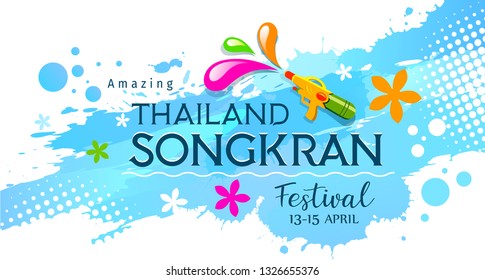Amazing Thailand, Songkran, festival with gun on water splash background, illustration Amazing Thailand, Songkran, festival with gun on water splash background, illustration