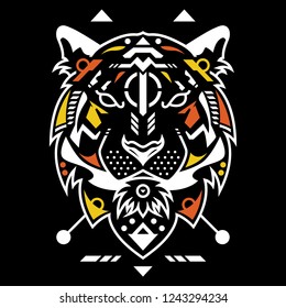 Amazing Tiger Head Vector Illustration in Black Background